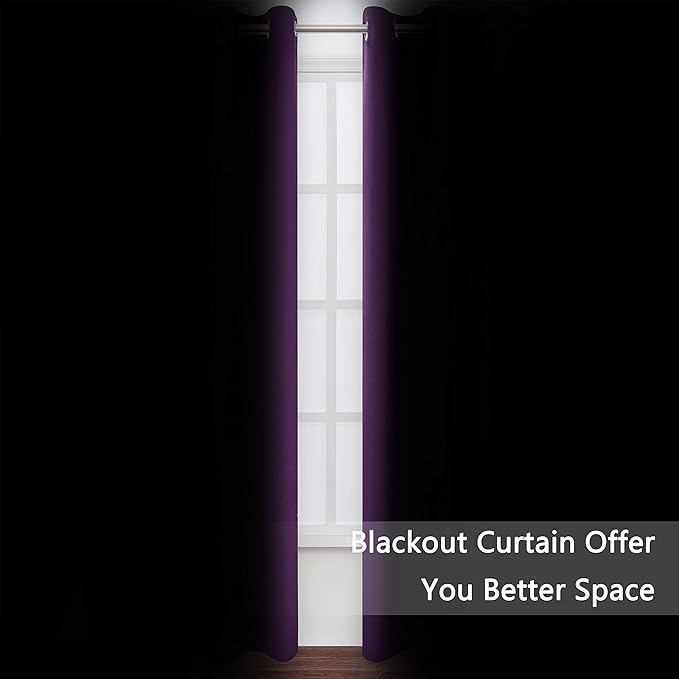 LEMOMO Blackout Curtains 66 x 84 inch/Purple Curtains Set of 2 Panels/Thermal Insulated Room Darkening Bedroom Curtains