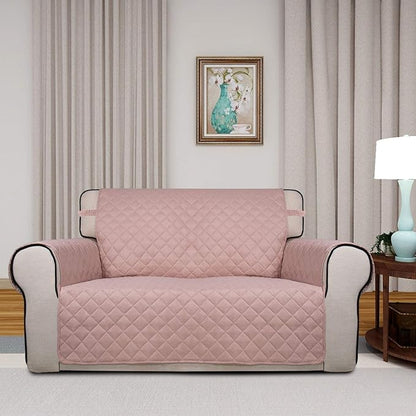 PureFit Reversible Quilted Sofa Cover, Water Resistant Slipcover Furniture Protector, Washable Couch Cover with Non Slip and Elastic Straps for Kids, Dogs, Pets (Loveseat, Pink/Beige)