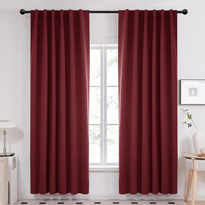 Deconovo Solid Rod Pocket and Back Tab Curtains Thermal Insulated Christmas Curtains Blackout Curtains for Living Room 52Wx84L Inch Burgundy Red Set of 2