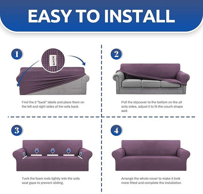 KEKUOU Stretch Single Sofa Slipcover 1 Piece Couch Sofa Cover (31"-55") Furniture Protector 1 Seater Sofa with Elastic Bottom for Kids,Pet.Jacquard Small Checked Pattern Fabric(Small,Dark Purple)