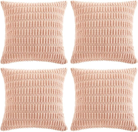 Fancy Homi 4 Packs Boho Pink Decorative Throw Pillow Covers 16x16 Inch for Living Room Couch Bed Sofa, Rustic Modern Farmhouse Home Decor, Soft Plush Corduroy Cute Square Cushion Case 40x40 cm