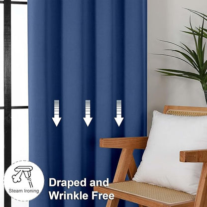 Simplebrand Ava Royal Blue Short 36 Inches Blackout Curtain 2 Panels Set, Half Window Rod Pocket Privacy Curtain Tiers for Kitchen, Curtains Blackout for Bathroom Shades, W40 x L36 Inch, Royal Blue
