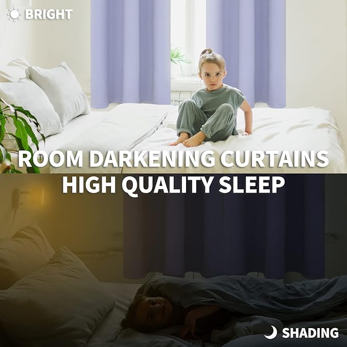 BGment Room Darkening Curtains 45 Inches Long - Grommet Thermal Insulated Drapes Window Treatment Curtains for Bedroom, 2 Panels, 38 x 45 Inch, Lavander