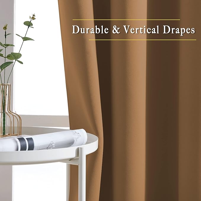 NICETOWN Half Window Curtains for Bedroom - Grommet Modern Thermal Insulated Blackout Window Drapes Sound Reducing for Nursery/Kitchen, Gold Brown, W52 x L54, Set of 2