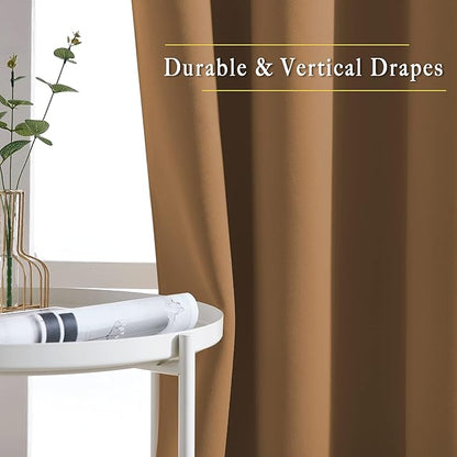 NICETOWN Insulated Curtains Blackout Draperies - Triple Weave Microfiber Home Thermal Insulated Solid Ring Top Blackout Curtains/Panels for Bedroom(Gold Brown, Set of 2, 46 x 72 Inch)