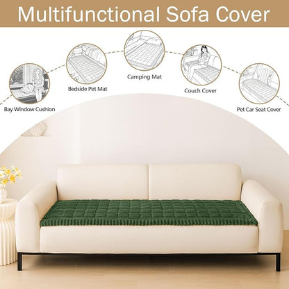 hyha Couch Covers for Dogs Washable, Non Slip Plush Dog Sofa Protectors, Fuzzy Pet Couch Covers for 3 Cushion Sofa Pet Friendly (Dark Green, 27.6" x 59")
