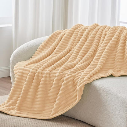 BEDELITE Twin Blanket for Couch & Bed, 300GSM Soft & Warm Fleece Blanket, Decorative and Giftable Striped Blush Sand Blankets for Women, Men, 60"x80"