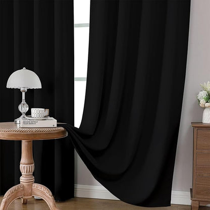 CUCRAF Black Blackout Curtains 72 inch Length 2 Panels Set, Rod Pocket Room Darkening Drapes for Bedroom Living Room, Insulated Thermal Light Blocking Window Curtain (W52 x L72 Inch)