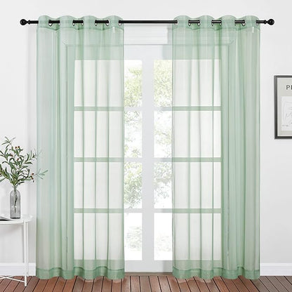 NICETOWN Sheer Window Curtains for Farmhouse, Ring Top Voile Textured Window Treatment Vertical Panels for Study Room/Bedroom/Living Room, Sage Green, W54 x L84, 2 Panels