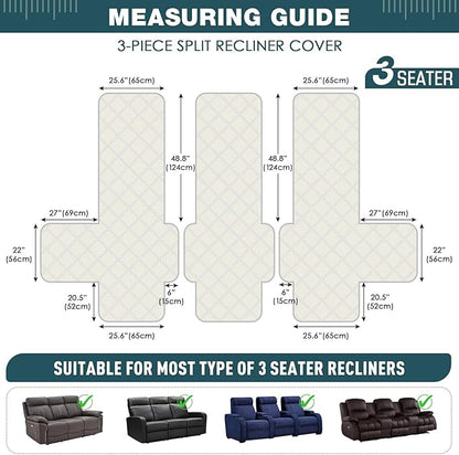 TAOCOCO 100% Waterproof Recliner Sofa Cover, Non Slip Split Couch Covers for Reclining Couches with Straps, Washable Reclining Sofa Cover Furniture Protector for Kids Pets(3 Seater, Peacock Blue)