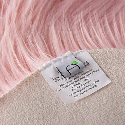 Ashler Faux Fur Rug, Pink Fluffy Shaggy Area Rug, Soft 3x3 Ft Round Sheepskin, Fuzzy Machine Washable Carpet, Nursery Rug for Kids Bedroom, Living Room