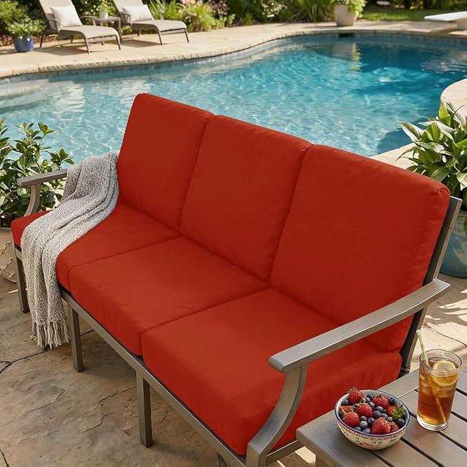 hyha Milk Silk Couch Cushion Covers, Soft Magic Sofa Covers Washable for 3 Cushion Couch, Stretch Sectional Outdoor Cushion Covers for Patio Furniture with Elastic Bottom(Large, Rust)