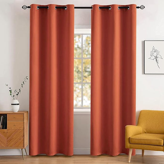 MIULEE 84" Long Room Darkening Curtains Thermal Insulated Rust Terracotta Drapes Window Treatment Set Grommet Top Light Blocking Blackout Curtain for Fall Living Room/Bedroom 2 Panels Burnt Orange
