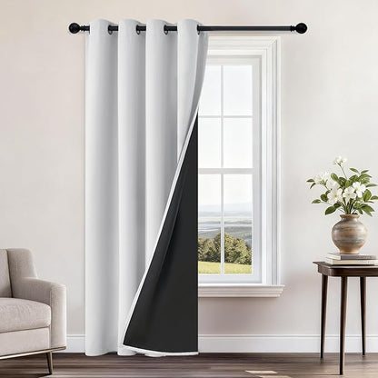 Yakamok 100% Blackout Curtains 84 Inches Long, 2 Thick Layers Heat and Full Light Blocking Soft Thermal Insulated Drapes for Bedroom(52" Wide Each Panel, Greyish White, 1 Panel)