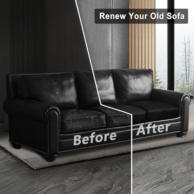 Leather Look Couch Cushion Covers Sofa Seat Slipcovers Sets Couches Furniture Protector for Sectional Armchair Loveseat Pets Kids Stretch Spandex Fabric (3 Cushion Sofa, Black)