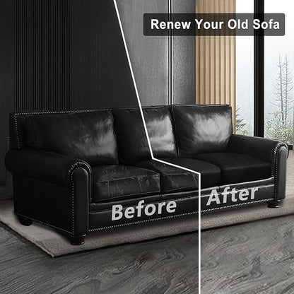 Leather Look Couch Cushion Covers Sofa Seat Slipcovers Sets Couches Furniture Protector for Sectional Armchair Loveseat Pets Kids Stretch Spandex Fabric (3 Cushion Sofa, Black)