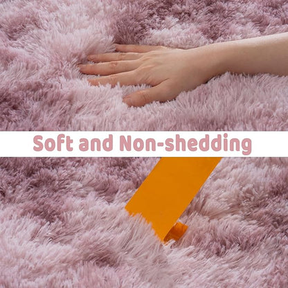 Soft Runner Rugs for Bedroom Hallways, 2x6 Tie-Dyed Grey Purple Fluffy Shag Throw Area Rug Non Slip for Bedside Dorm, Long Shaggy Furry Carpet for Nursery Living Room