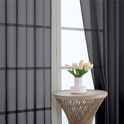 OWENIE Black Sheer Curtains 120 Inches Long 2 Panels Set, Airy Lightweight Sheer Black Curtain for Living Room Bedroom, Farmhouse Voile Filmy Rod Pocket Curtains Drapes, 2 Pcs, Each 59" Wx120 L Inch
