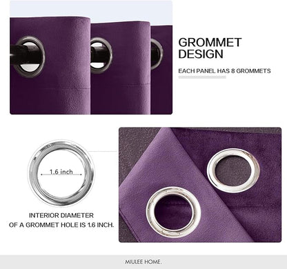 MIULEE Velvet Curtains Purple Elegant Grommet Thermal Insulated Soundproof Room Darkening Curtains/Drapes for Classical Living Room Bedroom Decor 52 x 84 Inch Set of 2