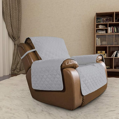 Easy-Going Oversized Recliner Cover Reversible Couch Cover Sofa Cover for Living Room Water Resistant Furniture Protector with Elastic Straps for Pets Dog (Oversized Recliner, Light Gray/Ivory)