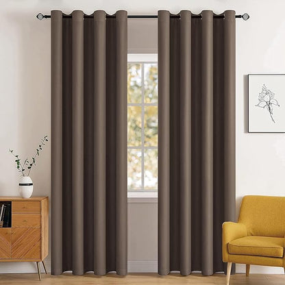 MIULEE Blackout Room Darkening Curtains Thermal Insulated Drapes Solid Window Treatment Set Grommet Top Light Blocking Curtain for Living Room/Bedroom 2 Panels 52 x 84 inch Length Chocolate Brown