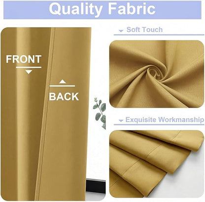 Simplebrand Blackout Extra 10ft Curtains for Patio 120 Inches Long 2 Panels Set, Solid Thermal Insulated Energy Saving Rod Pocket Window Treatment Curtains Blackout Drapes, 50" Wx120 L, Bright Gold