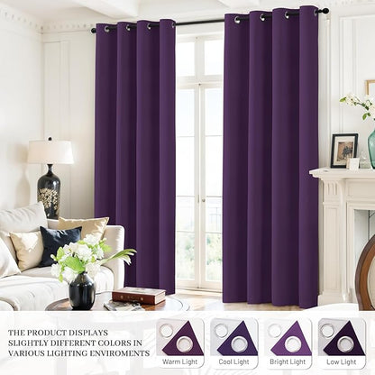 Yakamok Room Darkening 100% Blackout Curtains Grommet Window Treatments with 2 Thick Layers-Purple Thermal Insulated Drapes Set of 2 Panels for Bedroom Living Room 38 Inches by 72 Inches Length