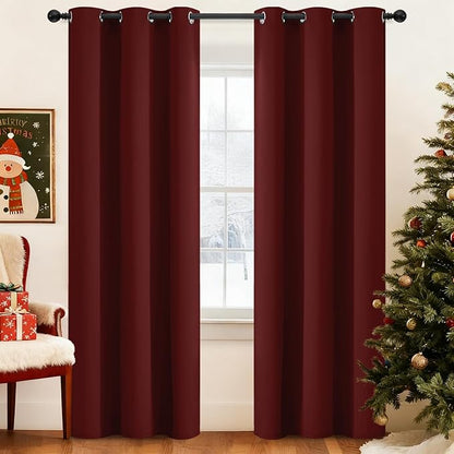 Yakamok Blackout Curtains for Bedroom, Thermal Insulated Blackout Window Curtains with Grommet Top for Living Room- Burgundy Red- 38W x 84L -2 Panels