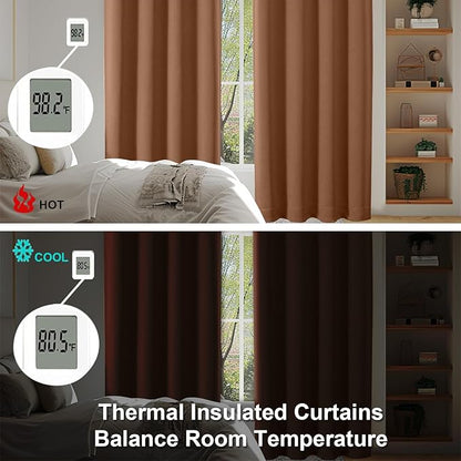Simplebrand Ava Sun Baked Short Blackout Curtains for Bedroom 54 Inches Long 2 Panels Set, Solid Thermal Insulated, Energy Saving Window Treatment Curtains Blackout Drapes, W40 x L54 Inch, Sun Baked