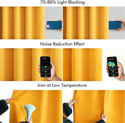 MIULEE Yellow Back Tab Blackout Curtains 72 Inches Long 2 Panels Set for Living Room Bedroom Privacy, Rod Pocket/Pinch Pleat Thermal Insulated Room Darkening Pleated Light Blocking Drapes