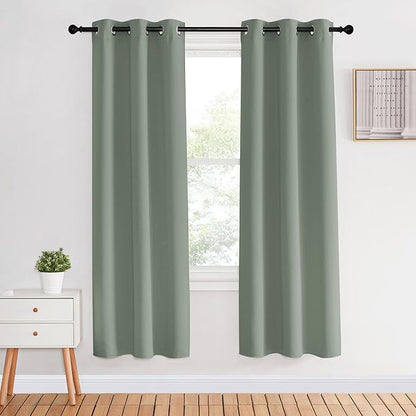 NICETOWN Bedroom Curtain Panels Blackout Draperies, Greyish Green, 1 Pair, 34 by 70-inch, Thermal Insulated Solid Grommet Blackout Curtains/Drapes