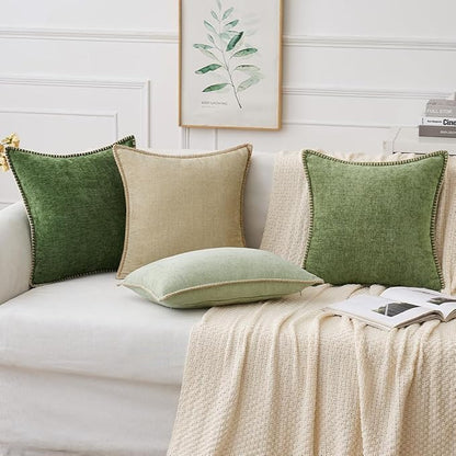 MIULEE Pack of 2 Couch Throw Pillow Covers 24x24 Inch Beige Farmhouse Decorative Pillow Covers with Stitched Edge Soft Chenille Solid Dyed Spring Pillow Covers for Sofa Bed Living Room