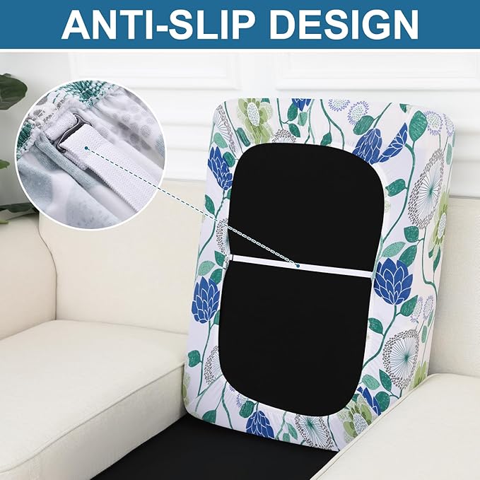 Smiry Printed Couch Cushion Covers, Stretch Soft Couch Covers for Sofa, Washable Non-Slip Sofa Slipcover Furniture Protector for Indoor and Outdoor (3 Pack, Light Green)