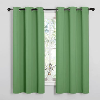 NICETOWN Froest Green Blackout Curtains 54 inches Length for Cafe, 2 Panels, 34" Wide, Thermal Insulated Decoration Drapes for Small Window