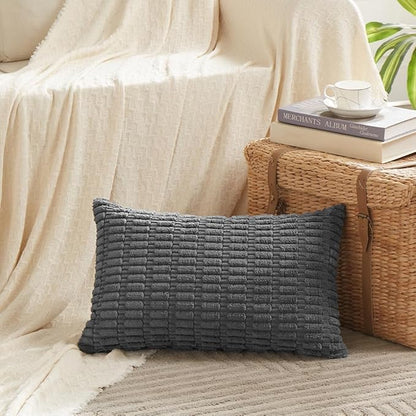 Fancy Homi 4 Packs Dark Grey Decorative Throw Pillow Covers 14x24 Inch for Couch Bed, Rustic Modern Farmhouse Boho Home Decor, Soft Plush Corduroy Gray Cute Square Accent Cushion Case 35x60 cm