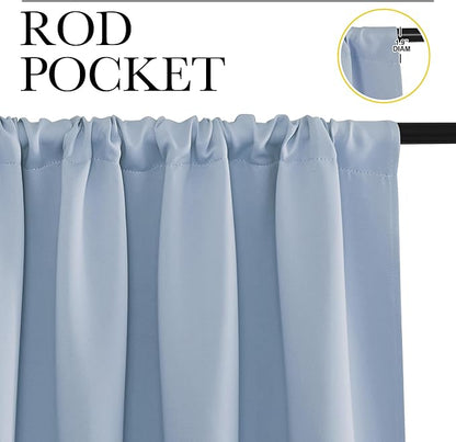 NICETOWN Bedroom Curtains Blackout Draperies, Vintage Blue, 1 Pair, 34-inch W x 63-inch L, Home Decorations Thermal Insulated Solid Pole Top Blackout Drapes for Living Room
