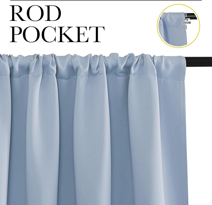 NICETOWN Window Curtains Blackout Drapes, Vintage Blue, 1 Pair, 52 by 84-Inch, Thermal Insulated Solid Rod Pocket Blackout Curtains/Draperies for Living Room