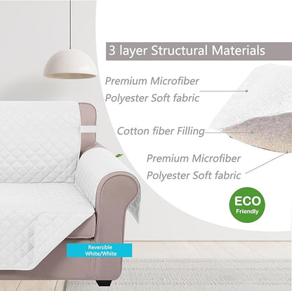 U-NICE HOME Large Sofa Cover Reversible Couch Cover for Dogs with Elastic Straps Water Resistant Furniture Protector for Pets Couch Cover for 4 Cushion Couch (Oversized Sofa, White/White