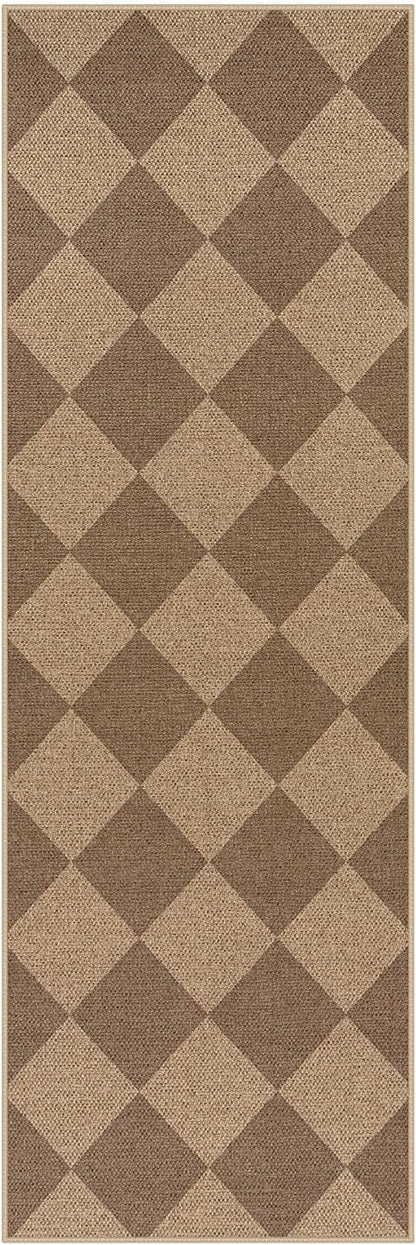 Lahome Colette Checkered Easy Jute Runner Rug, 2x6 Kitchen Mats for Floor Non Slip Washable Entryway Runner, Checkerboard Nature Indoor Outdoor Carpet for Hallway 6ft Entry