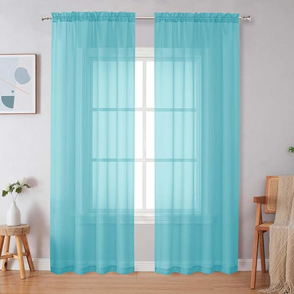 Simplebrand Aqua Sheer Curtains 84 Inches Long, Light Filtering Rod Pocket Solid Color Window Sheer Curtain Panels, Elegant Curtains & Drapes for Living Room, Bedroom 2 Panels (Aqua, 42" W x 84" L)