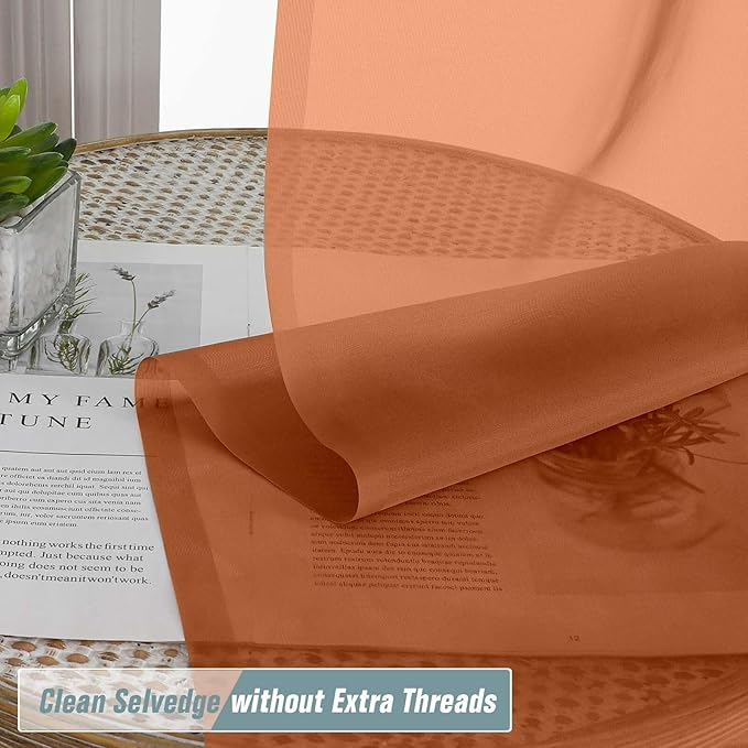 Orange Sheer Curtains Tier 30 Inches Length 2 Panels Set, Light Filtering Lightweight Soft Window Treatments Drapes, Cute Elegant Cafe Curtains for Nursery, Dual Rod Pocket, 2x42Wx30L Inches