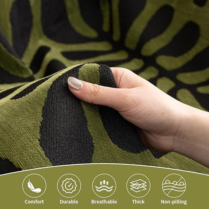 HANDONTIME Boho Couch Cover Geometric Striped Pet Covers for Couches and Sofas Olive Green and Black Dog Cover for Couch Pet Friendly Chenille Sectional Sofa Covers for Pets Washable, 71" X 118"