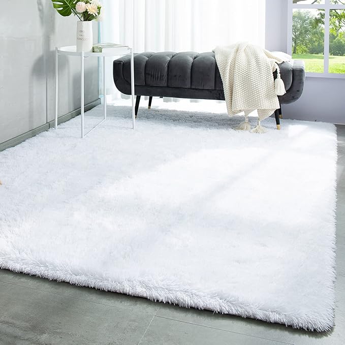 TWINNIS Super Soft Shaggy Rugs Fluffy Carpets, 5x8 Feet, Indoor Modern Plush Area Rugs for Living Room Bedroom Kids Room Nursery Home Decor, Upgrade Anti-Skid Rectangular Fuzzy Rug, White