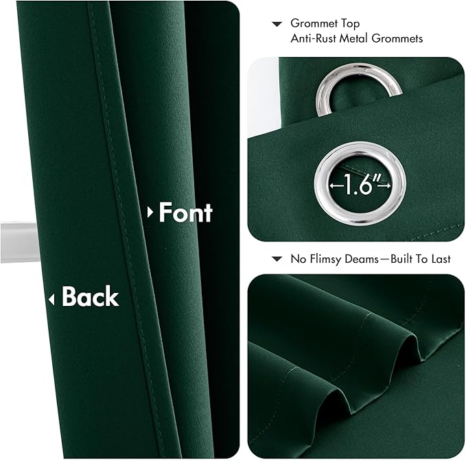 MIULEE Hunter Green Blackout Curtains for Bedroom Living Room 96 Inches Long 2 Panels, Thermal Insulated Room Darkening Drapes Solid Grommet Noise Reduction Emerald Green Christmas Curtains 40x96 Inch