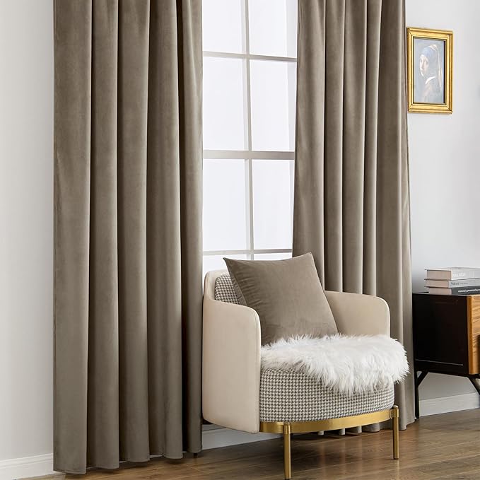 MIULEE Taupe Velvet Curtains 108 inches - Luxury Blackout Curtains for Bedroom Living Room Thermal Insulated Super Soft Window Drapes Rod Pocket & Back Tab, W52 x L108 inches, 2 Panels