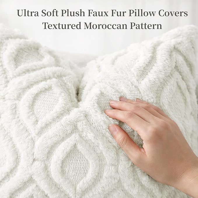 decorUhome Throw Pillow Covers 12x20 Inch Set of 2, Soft Plush Faux Wool Cream White Solid Couch Pillow Covers, Accent Farmhouse Neutral Rectangle Pillow Cases for Sofa Bed Living Room