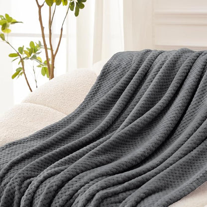 Exclusivo Mezcla Fleece Bed Blanket Twin Size, Super Soft and Warm Blankets for Couch, Sofa and Bed Waffle Textured, Cozy, Fuzzy and Lightweight (Dark Grey, 60x80 inches)