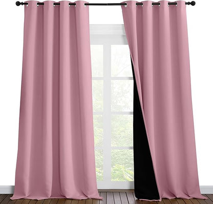 NICETOWN 100% Blackout Blinds, Set of 2, 52 inches x 120 inches, Laundry Room Decor Window Treatment Curtains for Large Patio Sliding Door, Thermal Insulated Crystal Pink Curtains for Bedroom