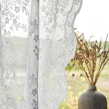 YJ YANJUN Vintage Lace Curtains 120 Inches Long-Victorian Floral Pattern White Sheer Curtain Panels for High Ceiling to Floor Large Windows, Light Filtering, 10 Foot Drapes Privacy W52xL120 10 FT