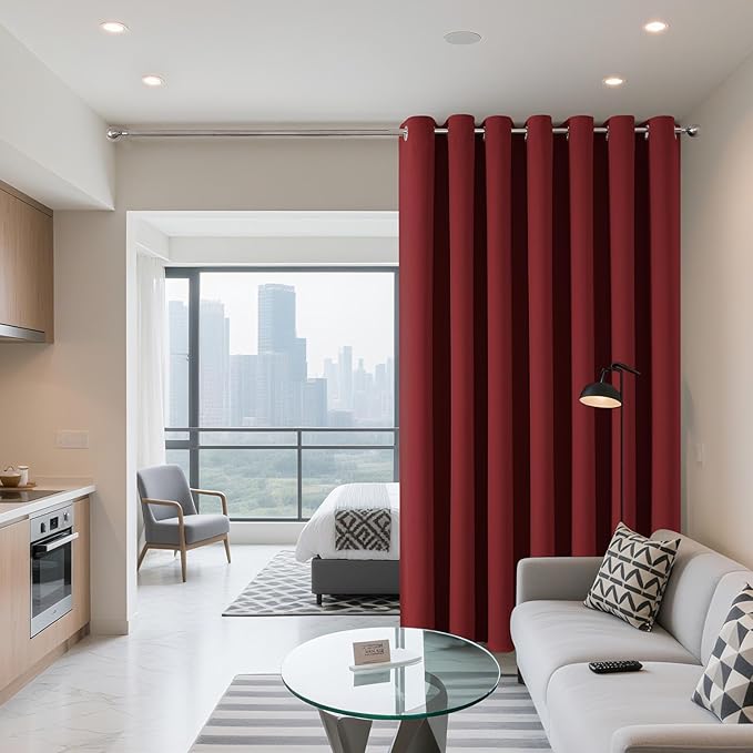 Joydeco Blackout Patio Sliding Door Curtains 90 Inches Long, Grommet Privacy Room Divider Curtains, Extra Wide Thermal Blackout Drapes for Bedroom Living Room (Burgundy Red, 80Wx90L, 1 Panel)